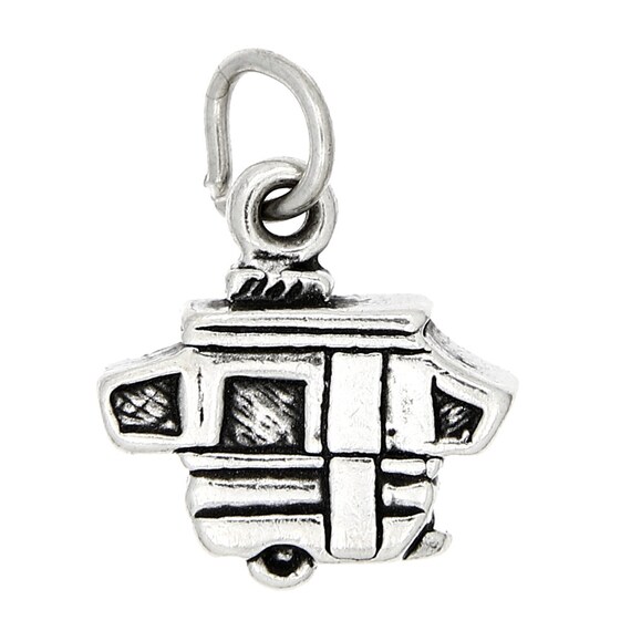 チャーム RV Small Pop up Camper RV Motor Home Sterling Silver 3d Charm -with