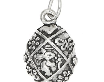 Decorated Easter Egg with Rabbit Sterling Silver Charm    -with Options