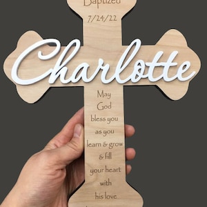 Personalized Cross Custom Wood Cross Baptism Cross First Communion Christening Dedication Baby Shower Gift Personalized Wooden Cross image 8