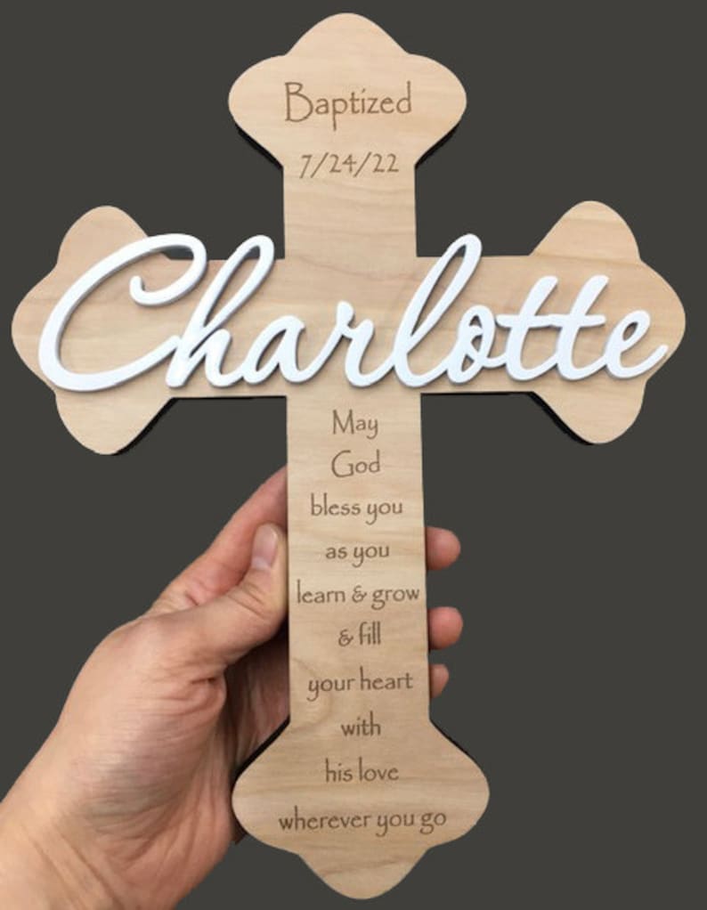 Personalized Cross Custom Wood Cross Baptism Cross First Communion Christening Dedication Baby Shower Gift Personalized Wooden Cross image 8