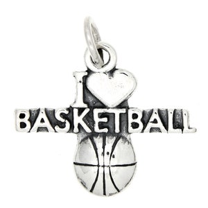 I Love Basketball Sterling Silver Charm (Flat Back Charm) -with Options