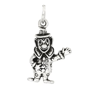 Waving Clown Sterling Silver Oxidized Charm  -with Options