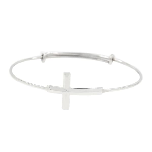 Sterling Silver Polished Adjustable Cross Bangle Bracelet Baptism Bracelet Confirmation Bracelet