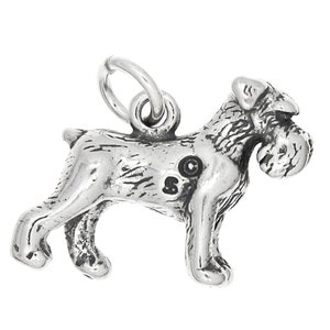Schnauzer Dog Sterling Silver Oxidized 3D Charm   -with Options