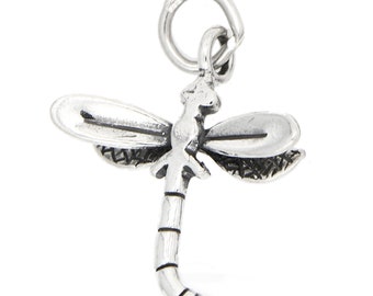 Dragonfly Sterling Silver Oxidized 3D Charm  -with Options