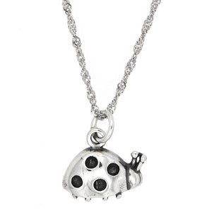 Ladybug Sterling Silver Tiny One Sided Charm with Singapore Chain Necklace