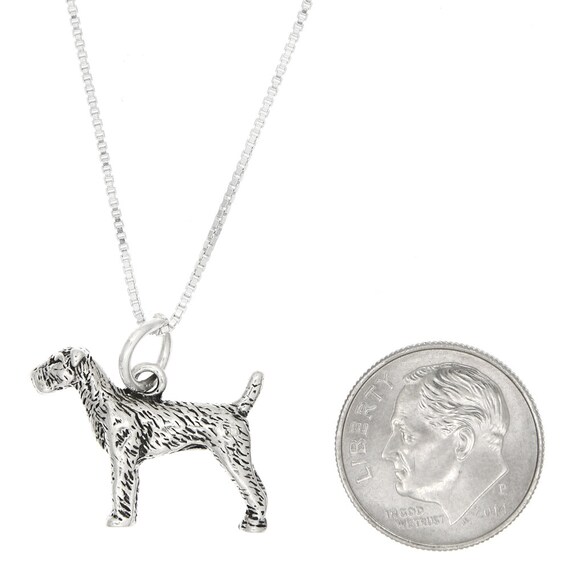Sterling Silver Oxidized Three Dimensional Airedale Dog Charm with