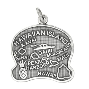 Hawaiian Islands Hawaii Sterling Silver Travel State Map Charm (Flat Charm) -with Options