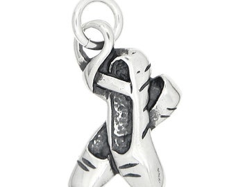 Sterling Silver Ballerina Ballet Pointe Shoes Charm Pendant (One Sided Charm) -with Options