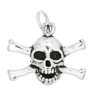 Skull and Crossbones Sterling Silver Oxidized Charm -with Options