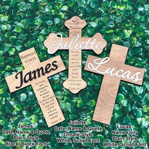 Personalized Cross Custom Wood Cross Baptism Cross First Communion Christening Dedication Baby Shower Gift Personalized Wooden Cross image 2