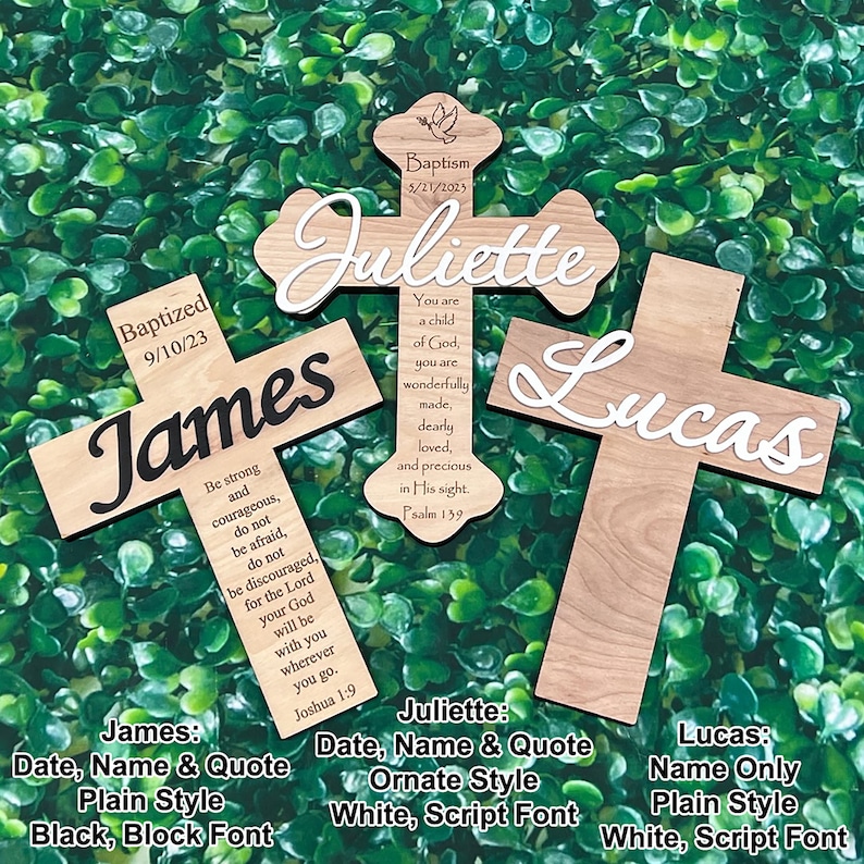 Personalized Cross Custom Wood Cross Baptism Cross First Communion Christening Dedication Baby Shower Gift Personalized Wooden Cross image 2