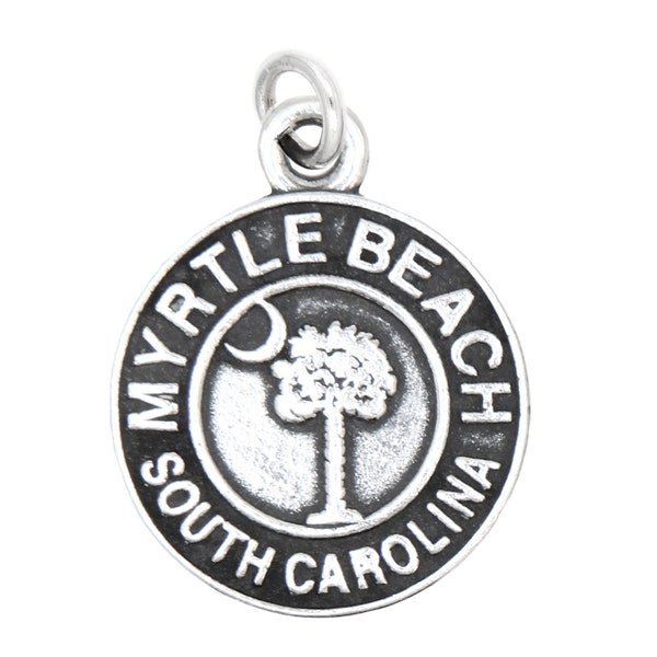 Sterling Silver Oxidized Travel Myrtle Beach South Carolina Disc Charm (with Options)