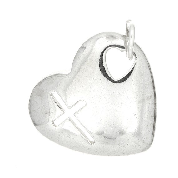 Heart with Cut Out Cross Charm Sterling Silver Heart with Cut Out Cross Charm Sterling Silver