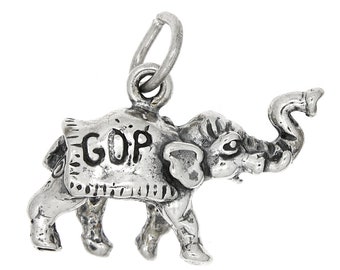 Sterling Silver GOP Republican Political Party Elephant Charm (Hollow Bottom Charm) -with Options