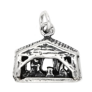 Nativity Scene Sterling Silver 3D Charm -with Options