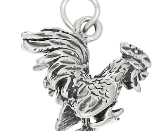 Rooster Sterling Silver Oxidized 3D Charm (with Options)