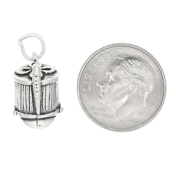 Marching Band Drum with Strap Charm Sterling Silver 3D Antiqued Finish Marching Band Drum with Strap Charm Sterling Silver 3D Antiqued Finish