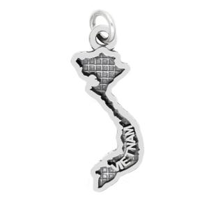 Vietnam Map Sterling Silver Oxidized Charm (With Options)