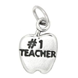 Teacher Apple Sterling Silver Charm Pendant (One Sided Charm) -with Options