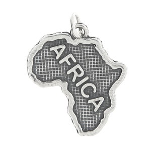 Africa Sterling Silver Textured Continent Map Charm -with Options