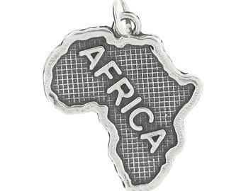Sterling Silver Textured Continent Map of Africa Charm -with Options