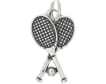Double Tennis Rackets with Ball Sterling Silver Charm