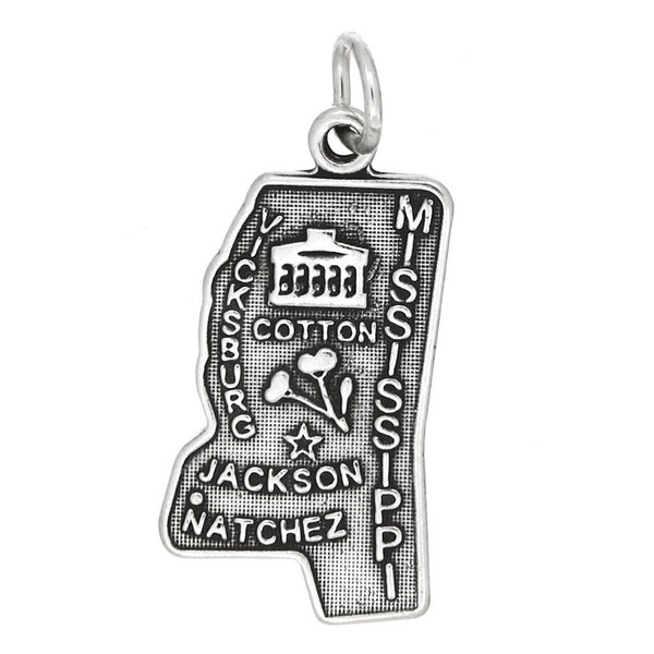 Sterling Silver Travel State Map Mississippi Charm (Flat Charm) -with Options