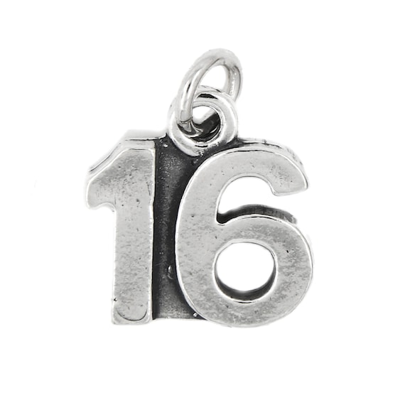 Beautiful Sterling silver 925 sterling Sterling Silver Rhodium-plated Small Satin Number 16 Charm