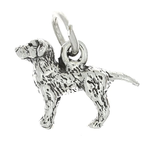 Sterling Silver Oxidized Labrador Retriever Three Dimensional Dog Charm  (with Options)