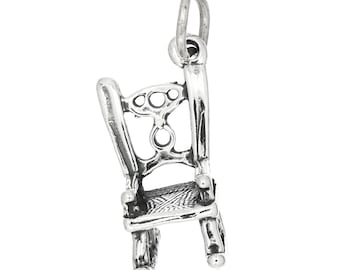 Sterling Silver Rocking Chair Charm Pendant (3D Charm) -with Options