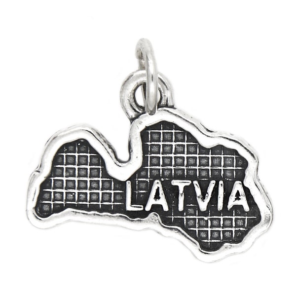 Sterling Silver Map of Latvia Travel Charm