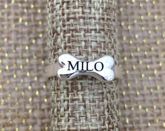 Sterling Silver Customized Personalized Dog Bone Ring Dainty Ring Minimalist Jewelry Pet Lover Ring Pet Memorial Jewelry