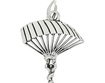 Parachute Para Sailer Skydiver Skydiving Sterling Silver Charm -with Options