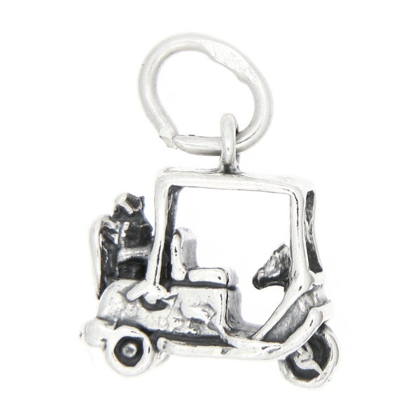 Sterling Silver Golfer's Golf Cart Charm Pendant (3D Charm) -with Options