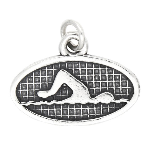 Sterling Silver Textured Swimming Swim Charm Pendant Etsy
