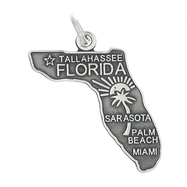 Sterling Silver Travel State Map of Florida Charm (Flat Charm) -with Options