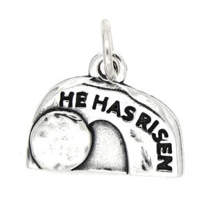 Sterling Silver Oxidized Empty Tomb with "He Has Risen" Word Charm -with Options