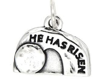 Empty Tomb with "He Has Risen" Sterling Silver Oxidized Word Charm -with Options