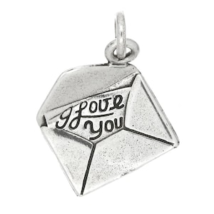 I Love you Letter Inside of Envelope Sterling Silver Charm (Flat Back Charm)