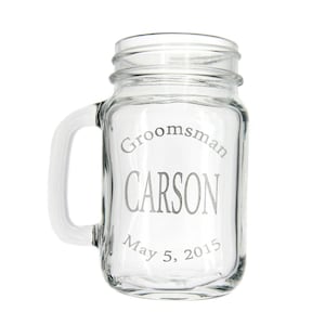 Mason Jar Personalized Wedding Party Groomsmen Etched Mason Mug
