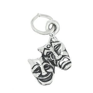 Comedy Tragedy Drama Mask Theatre Sterling Silver Charm (flat back Charm)