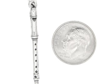 Sterling Silver Flute Or Piccolo Charm Pendant - 925 Silver, Woodwind Instrument Jewelry, No Stone