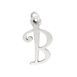 Letter B Sterling Silver Cursive Calligraphy Initial Charm Pendant (with Options)