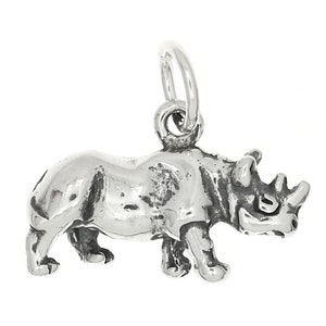 Rhinoceros Rhino Sterling Silver Oxidized Three Dimensional Charm (with Options)