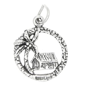Beach House Palm Tree Sterling Silver Charm (Flat Charm) -with Options
