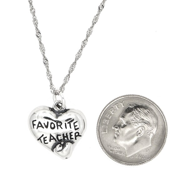 Favorite Teacher Heart Apple Sterling Silver Charm Favorite Teacher Heart Apple Sterling Silver Charm