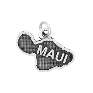 Island of Maui Hawaii Sterling Silver Oxidized Travel Charm -with Options