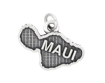 Sterling Silver Oxidized Travel Island of Maui Hawaii Charm -with Options