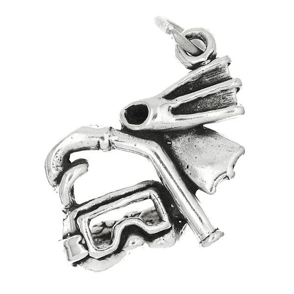 Sterling Silver Scuba Diving Flipper Mask Snorkeling Charm Pendant (3D Charm) -with Options